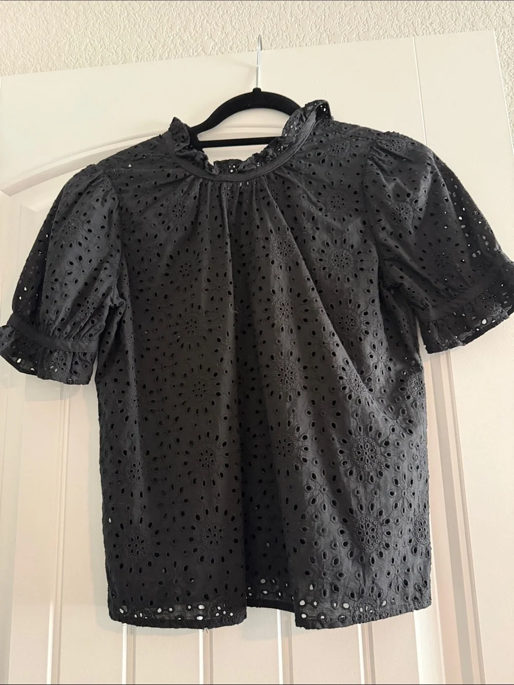 Madewell Black Eyelet Puff Sleeve Blouse - Size XXS